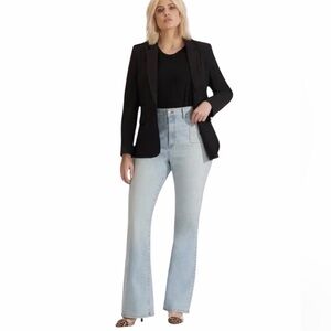 Veronica Beard Florence Flare Cape Wash Light Blue High Rise Boot 4 Pocket Jeans